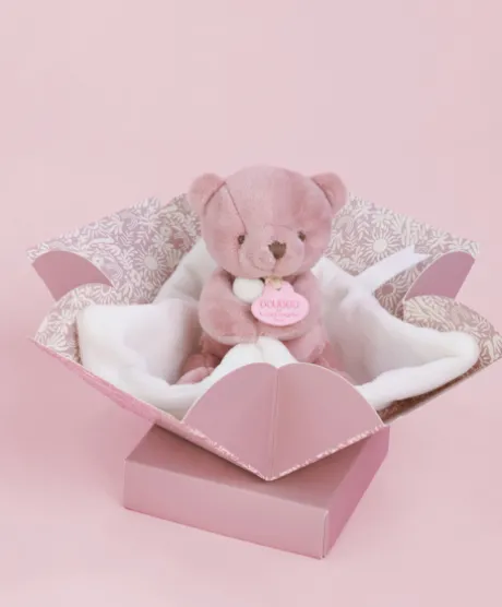 Doudou mouchoir- Mon petit ourson - Rose - 10 cm