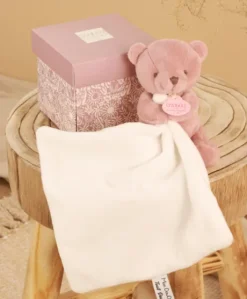 Doudou mouchoir- Mon petit ourson - Rose - 10 cm