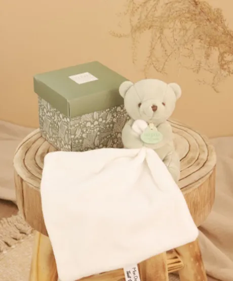 Doudou mouchoir- Mon petit ourson - Vert Clair - 10 cm