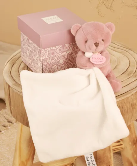 Doudou mouchoir- Mon petit ourson - Rose - 10 cm