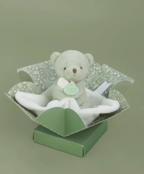 Doudou mouchoir- Mon petit ourson - Vert Clair - 10 cm