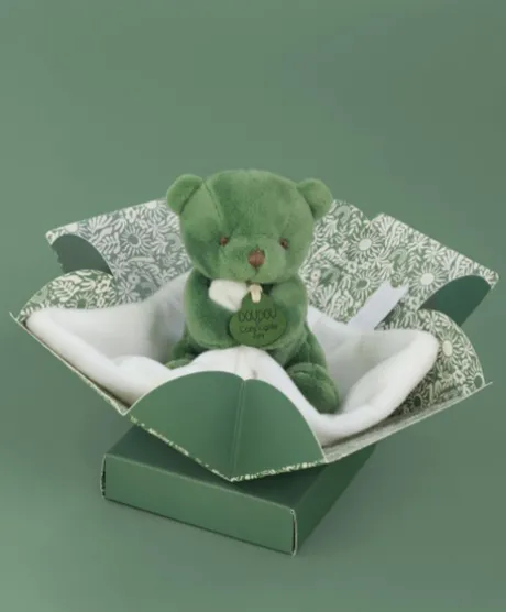 Doudou mouchoir- Mon petit ourson - Vert - 10 cm