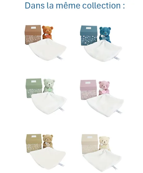 Doudou mouchoir- Mon petit ourson - Vert - 10 cm