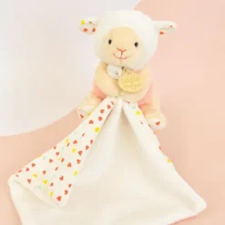 Doudou mouchoir mouton blanc et orange - 11 cm