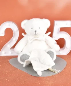 Doudou mouchoir ours Gris - 30 cm - Collection Anniversaire