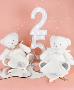Doudou mouchoir ours Gris - 30 cm - Collection Anniversaire
