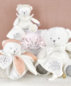 Doudou mouchoir ours Gris - 30 cm - Collection Anniversaire