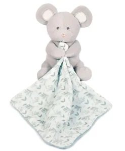 Doudou mouchoir Souris grise - vert en coton BIO - 15 cm