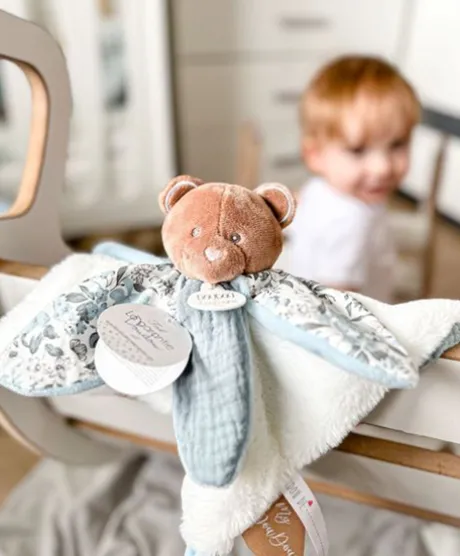Doudou OURS bleu avec pétales - BOH'AIME -