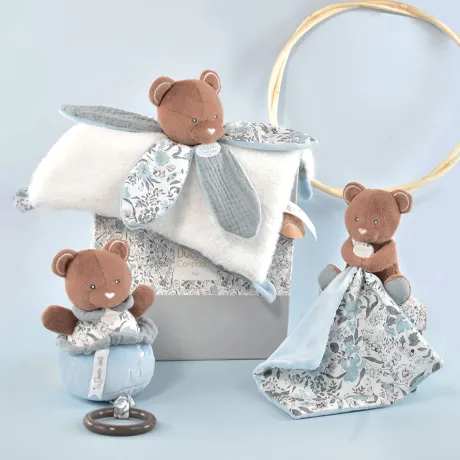 Doudou OURS bleu avec pétales - BOH'AIME -