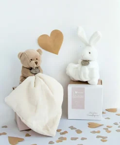 Doudou ours mouchoir - 10 cm - Boite fleur