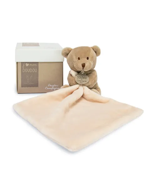 Doudou ours mouchoir - 10 cm - Boite fleur