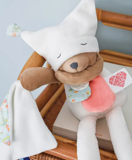 Doudou ours mouchoir 3 histoires - Blanc