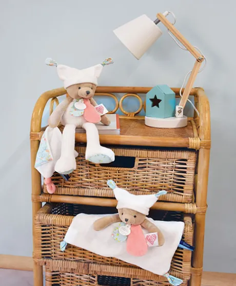 Doudou ours mouchoir 3 histoires - Blanc