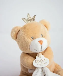 Doudou ours mouchoir marron Petit Roi - 10 cm
