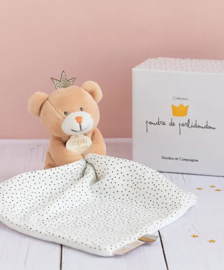 Doudou ours mouchoir marron Petit Roi - 10 cm
