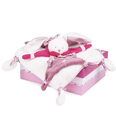 Doudou plat Cerise le lapin Rose - 27 cm
