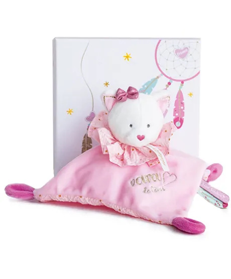 Doudou plat Chat rose - Attrape-rêves - 20 cm