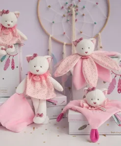 Doudou plat Chat rose - Attrape-rêves - 20 cm