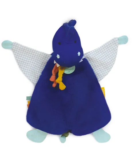 Doudou plat dinosaure bleu Sashou - 25 cm