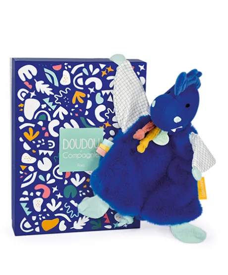 Doudou plat dinosaure bleu Sashou - 25 cm