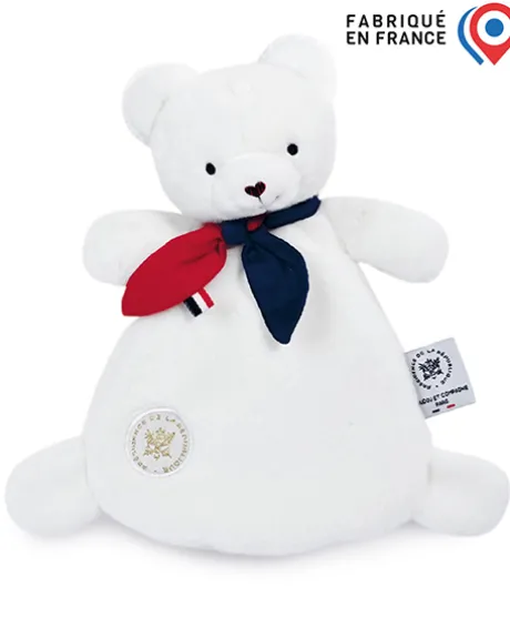 Doudou plat fabriqué en France - L'Ours Élysée - 22 cm