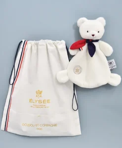 Doudou plat fabriqué en France - L'Ours Élysée - 22 cm