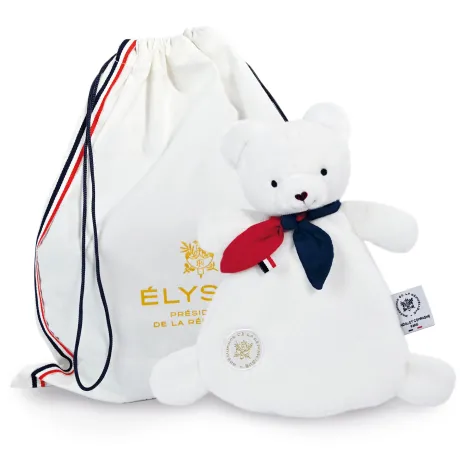 Doudou plat fabriqué en France - L'Ours Élysée - 22 cm