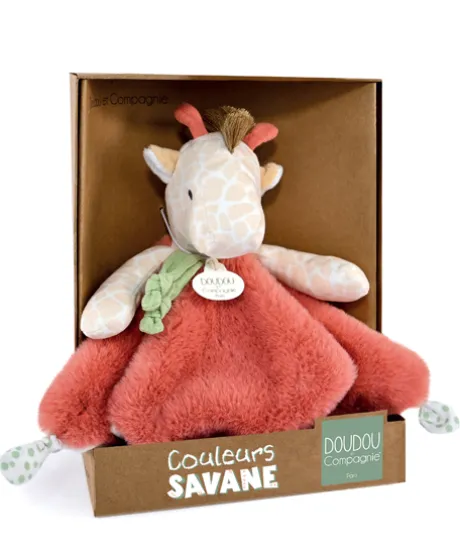 Doudou plat girafe beige et rouge -25 cm