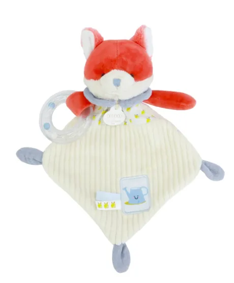 Doudou plat hochet billes - Renard Romarin - 21 cm