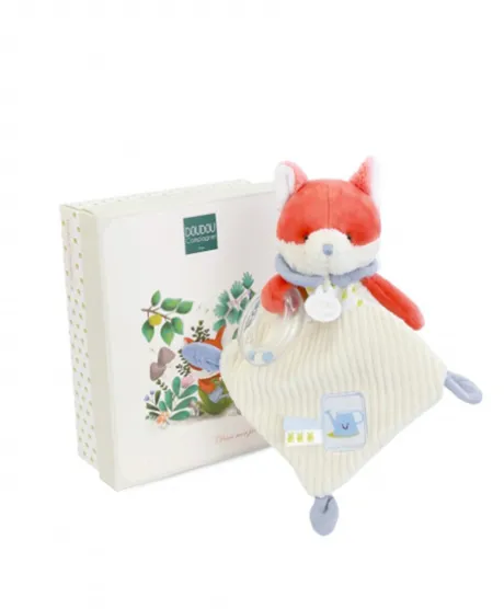 Doudou plat hochet billes - Renard Romarin - 21 cm
