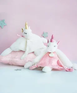 Doudou plat Licorne blanche - 22 cm