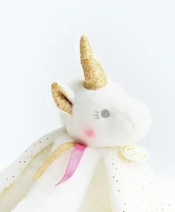 Doudou plat Licorne blanche - 22 cm