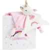 Doudou plat Licorne rose et blanche - 20 cm