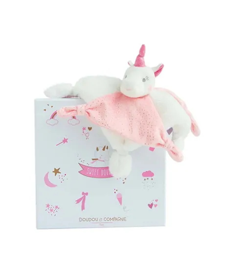 Doudou plat Licorne rose - 22 cm