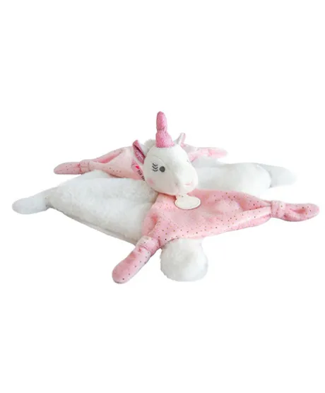 Doudou plat Licorne rose - 22 cm
