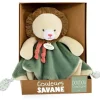 Doudou plat lion beige et vert - 25 cm