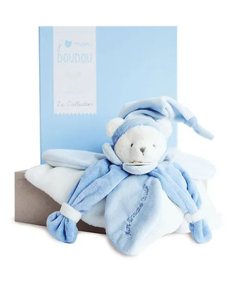 Doudou plat Ours Collector bleu - 24 cm