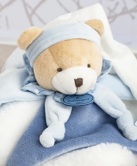 Doudou plat ours Petit chou - Bleu - 27 cm
