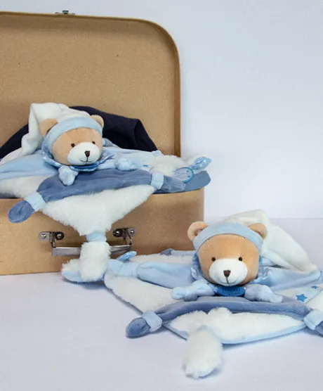 Doudou plat ours Petit chou - Bleu - 27 cm