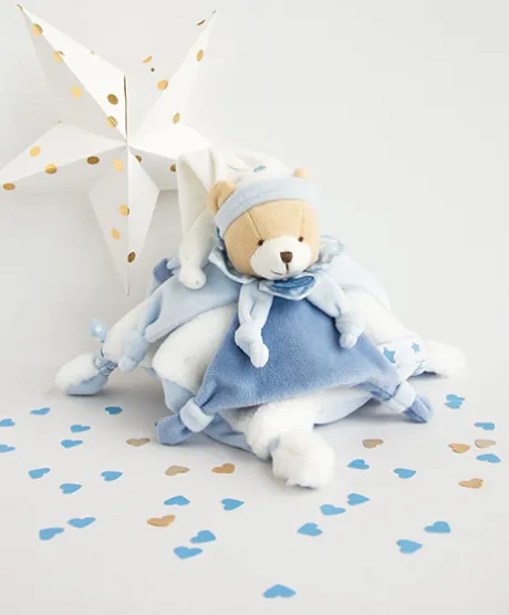 Doudou plat ours Petit chou - Bleu - 27 cm