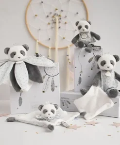Doudou plat Panda gris - Attrape-rêves - 20 cm