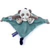 Doudou plat panda vert avec marionnette à doigt - 30 cm
