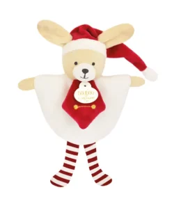 Doudou plat petit lutin Noël rouge et blanc - Modèle aléatoire- 17 cm