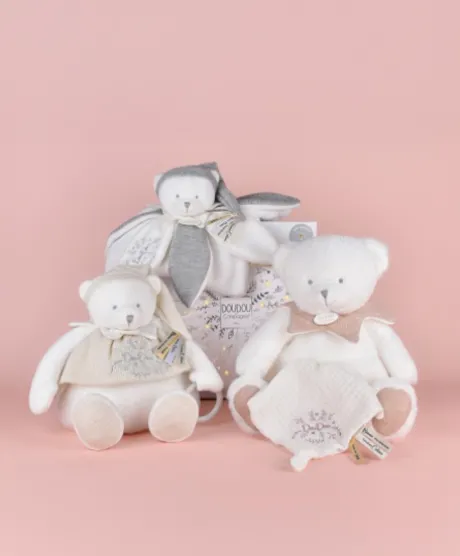 Doudou plat pétales Ours Gris - 25 cm - Collection Anniversaire