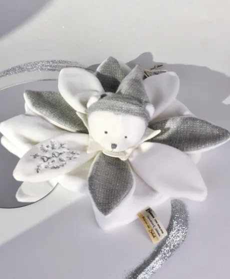 Doudou plat pétales Ours Gris - 25 cm - Collection Anniversaire
