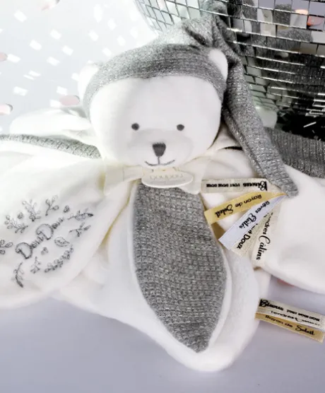 Doudou plat pétales Ours Gris - 25 cm - Collection Anniversaire