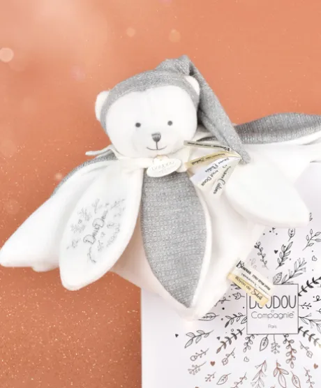 Doudou plat pétales Ours Gris - 25 cm - Collection Anniversaire