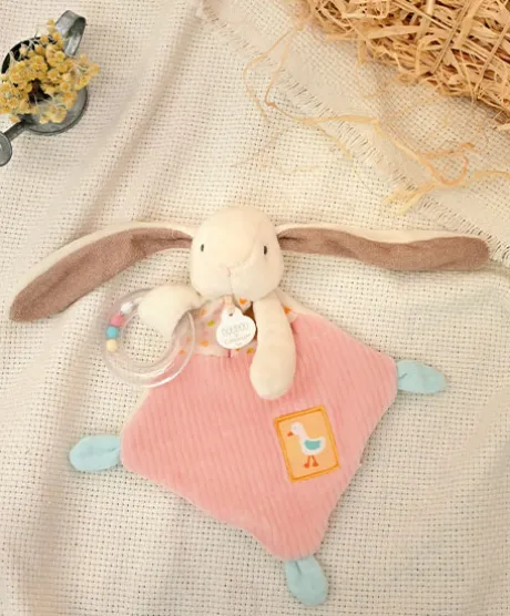 Doudou plat rose - LAPIN CIBOULETTE- 27 cm