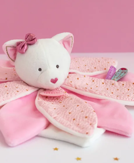 Doudou pétales Chat rose- Attrape-rêves - 26 cm